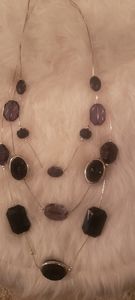 3 Tier Black Stone Silver Necklace